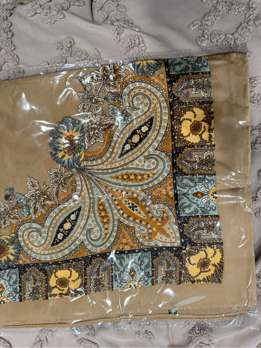 Beige Paisley headwrap scarf  in Tan and Gold